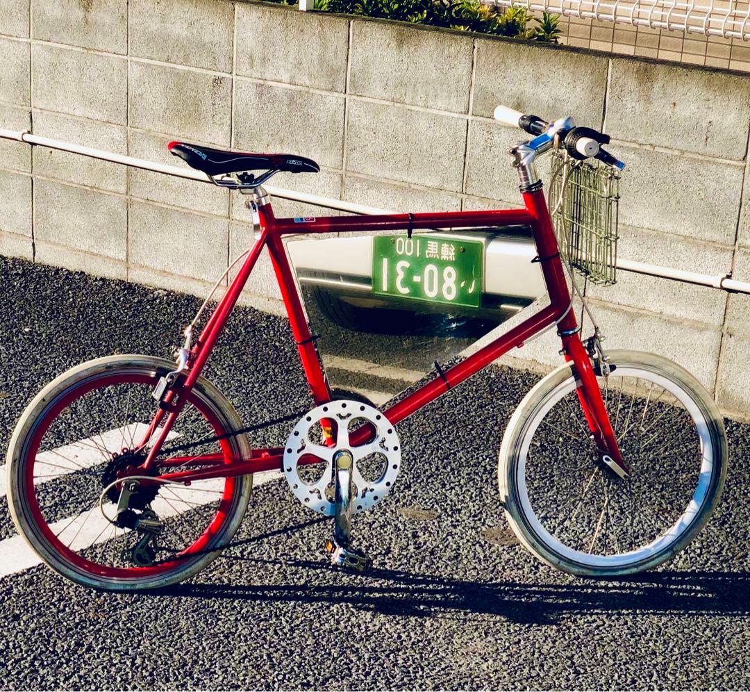 東京☆オシャレな鏡面看板付のミニベロ自転車♠︎ビンテージ古着屋カフェ等