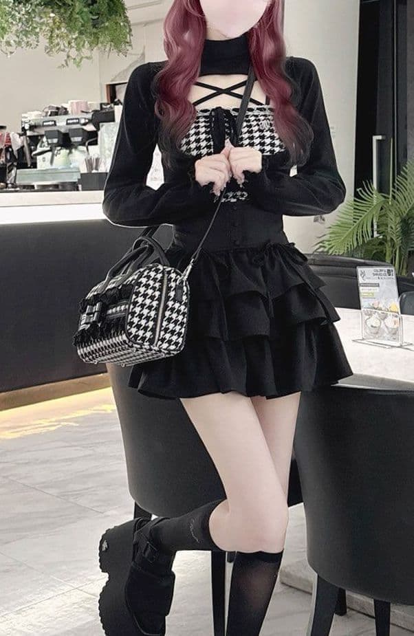 専用 2着 ハニーミュウ 千鳥柄ハイネックアンサンブルトップス 量産型