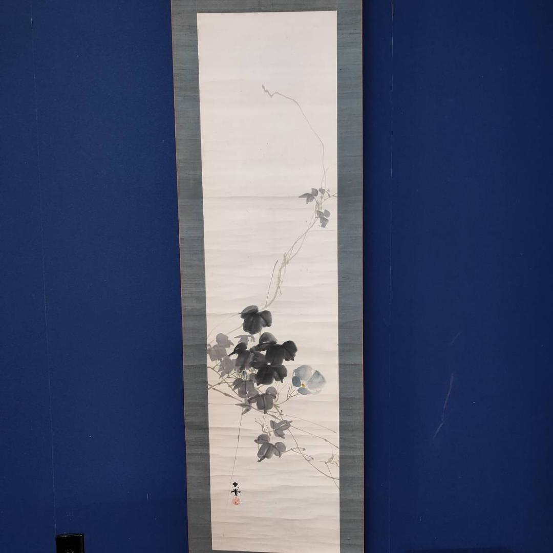 不詳/作者不詳/朝顔図/花/布袋屋掛軸A-451