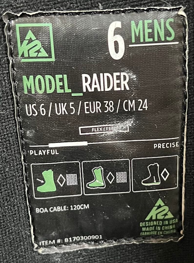 【即日発送】スノボブーツ　K2 ケーツー RAIDER ライダー 24.0cm