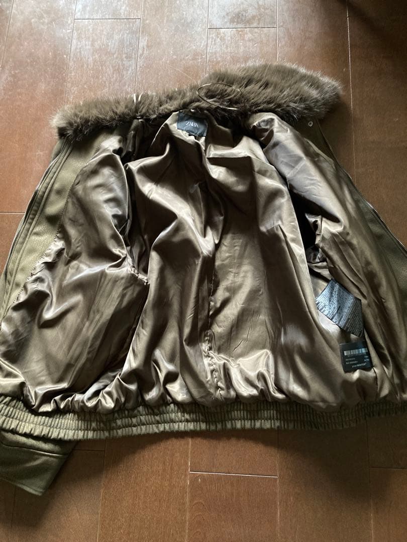 ASK 様ZARA カーキ デタッチャブルカラー スエード風JKファー取り外し