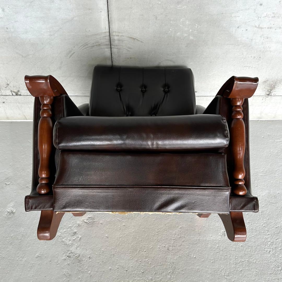 ✦昭和レトロ✦ミッドセンチュリー ラウンジチェア 合皮 × 無垢材装飾