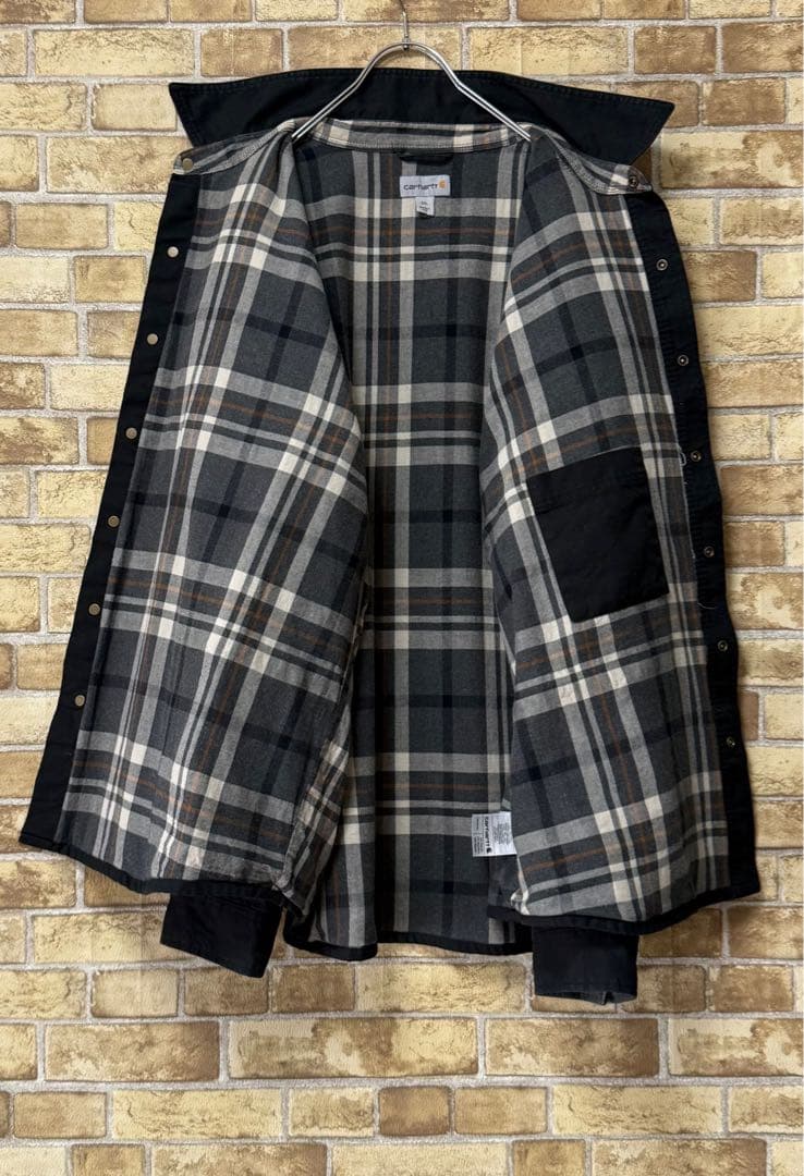 カーハート ダック地 シャツジャケット 裏地 ビッグシルエット 黒 2XL