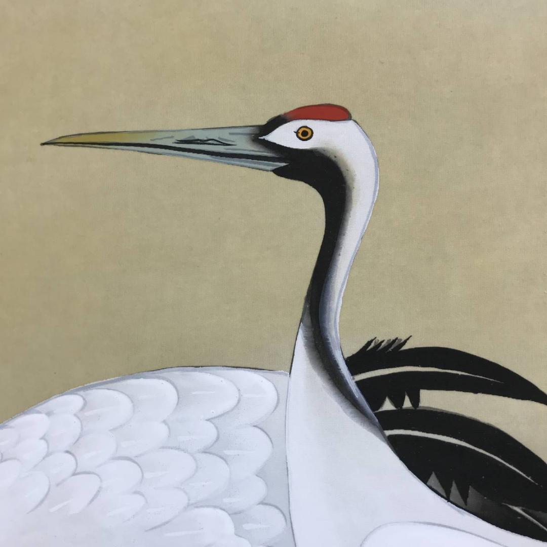 真作/石河暁風/松上双鶴図/鶴図/掛軸/名家伝来/AD-958