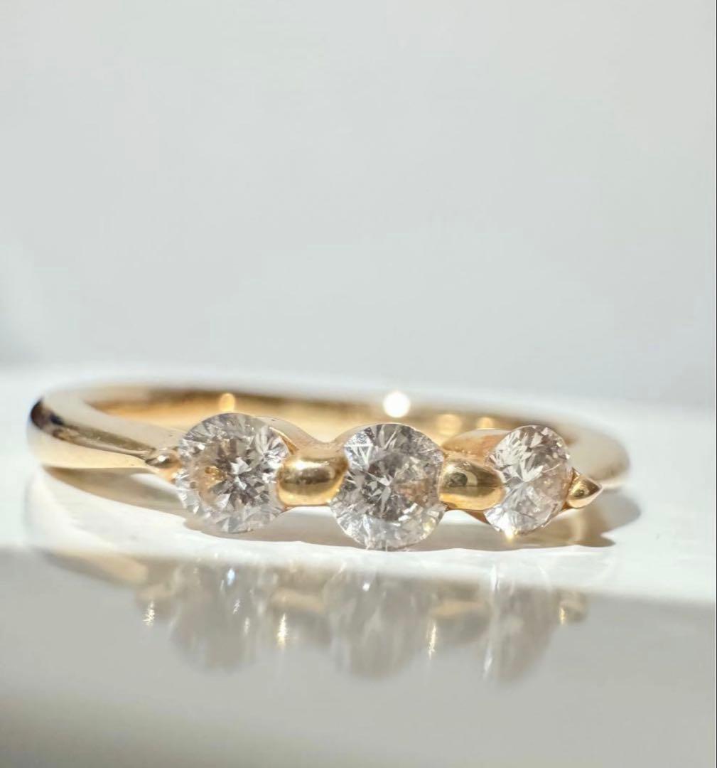 K18 ダイヤモンド 3石　0.2ct リング　ゴールド　刻印あり