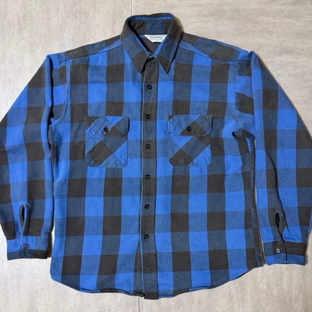 t*n様 好配色 70s FIVE BROTHER ネルシャツ USA製 青×黒 USA製 70s~80s FIVE BROTHER Check Flannel L/S Shirt 青黒灰 XL
