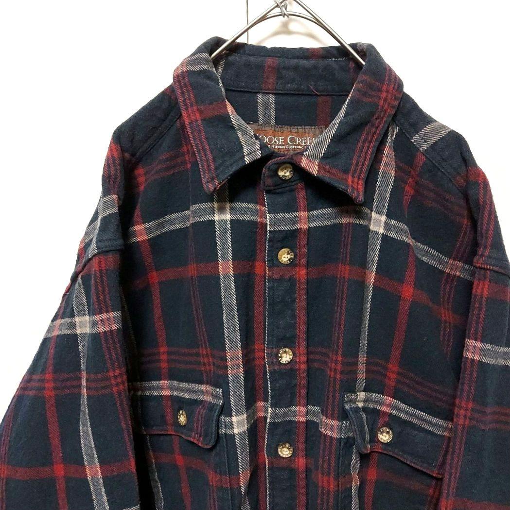 90s ビッグサイズ 肉厚ヘビーネルシャツ 2XL 紺赤 常田大希 - メルカリ