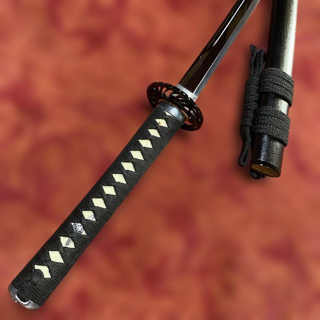 女性•少年向き高級居合刀(刀袋付) 黒柄 鶴羽透し丸鍔