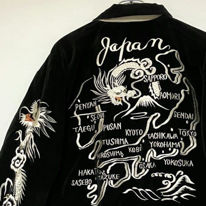 テーラー東洋 襟付き 別珍 スカジャン 日本地図と白龍×鷲/Lサイズ/草