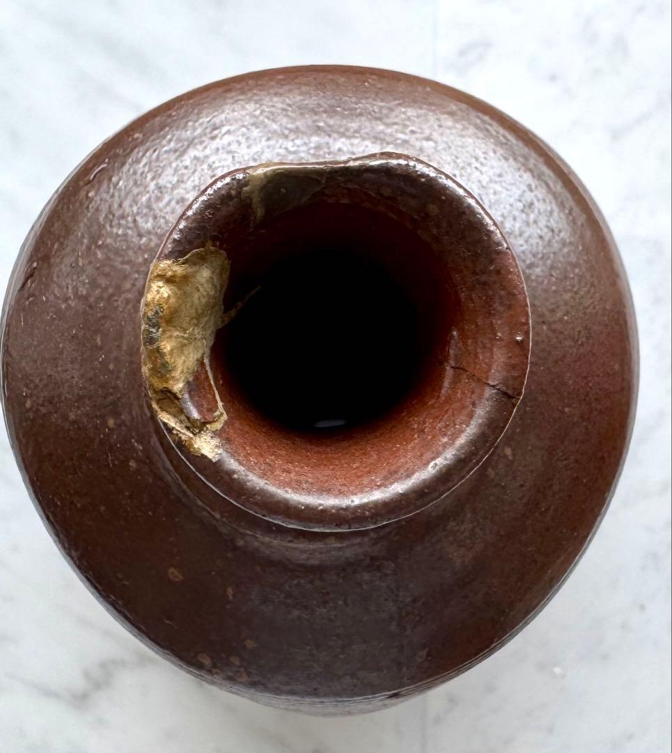 江戸時代 備前焼 焼締 臍徳利型保存壺 金直しあり 古陶 民