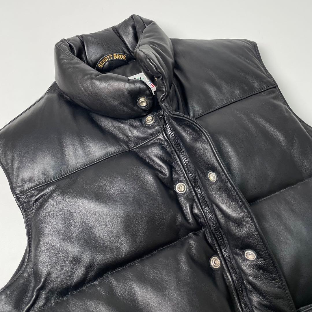 米国製】Schott レザー ダウンベスト 黒 L 羊革 ライダース - メルカリ