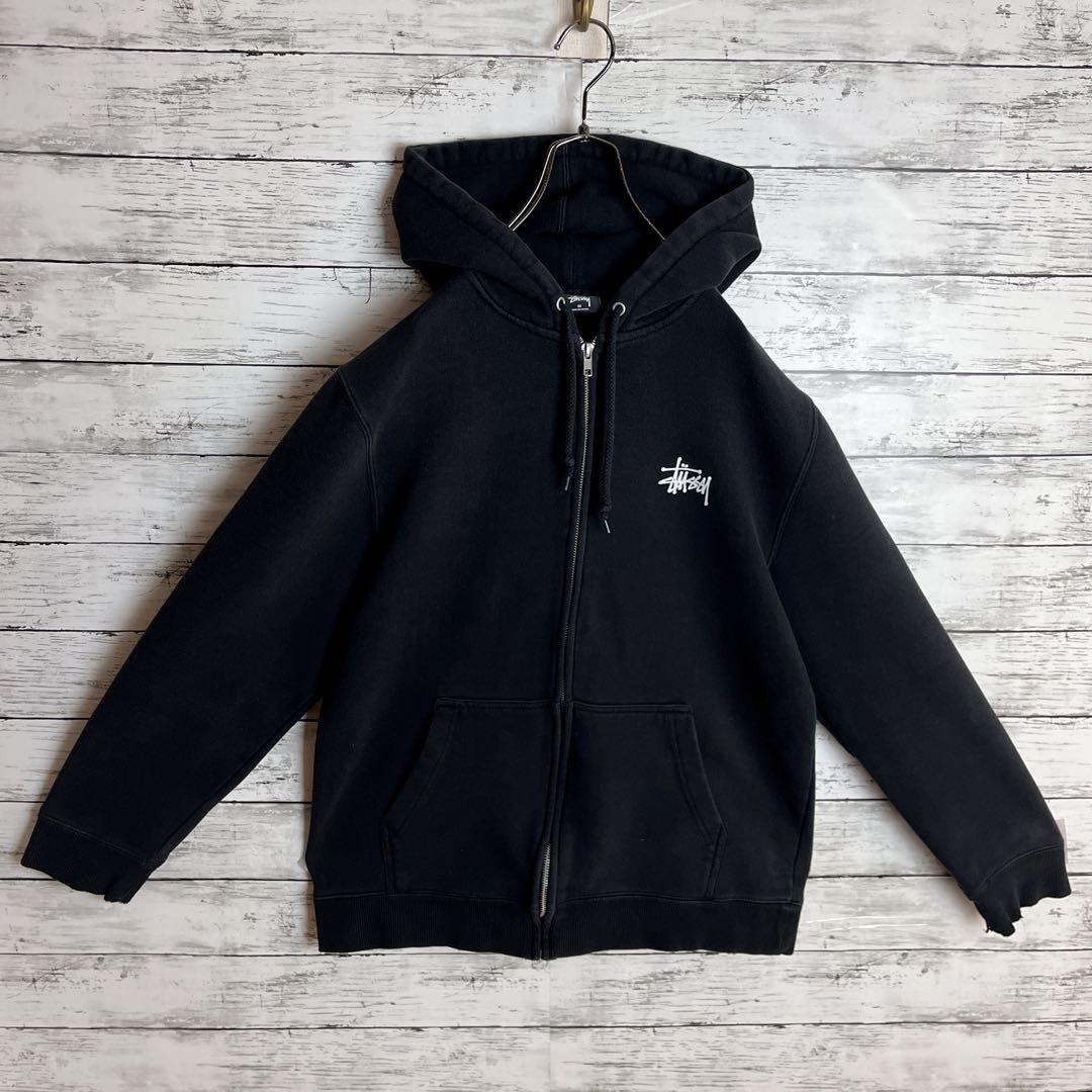 即完モデル‼︎】STUSSY◎黒白 フルジップ パーカー D233