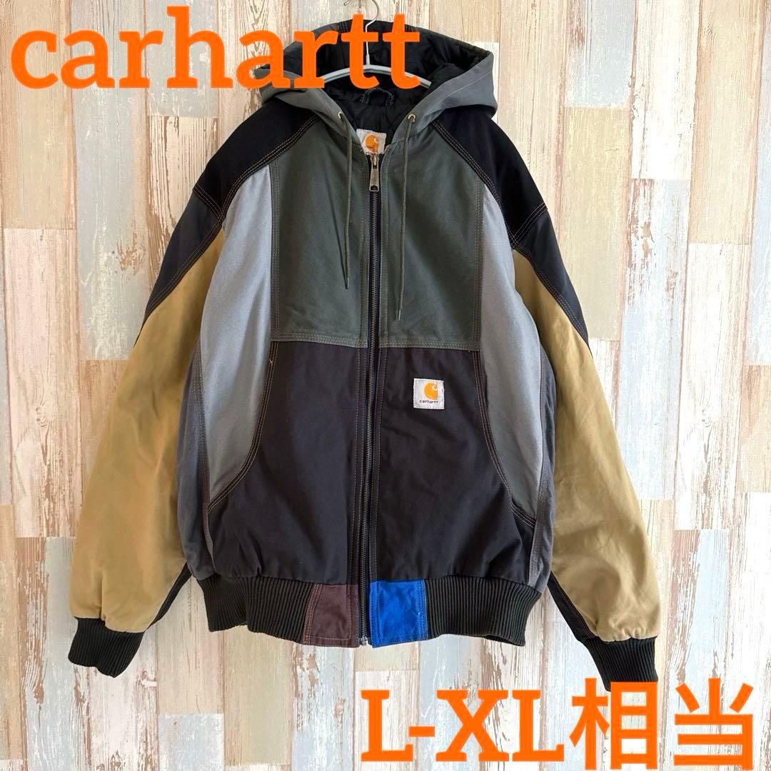 希少美品 carharttリメイク L-XL相当アクティブジャケットダック一点物 Carhartt アクティブジャケット XL ベージュ リメイク ワンポイント