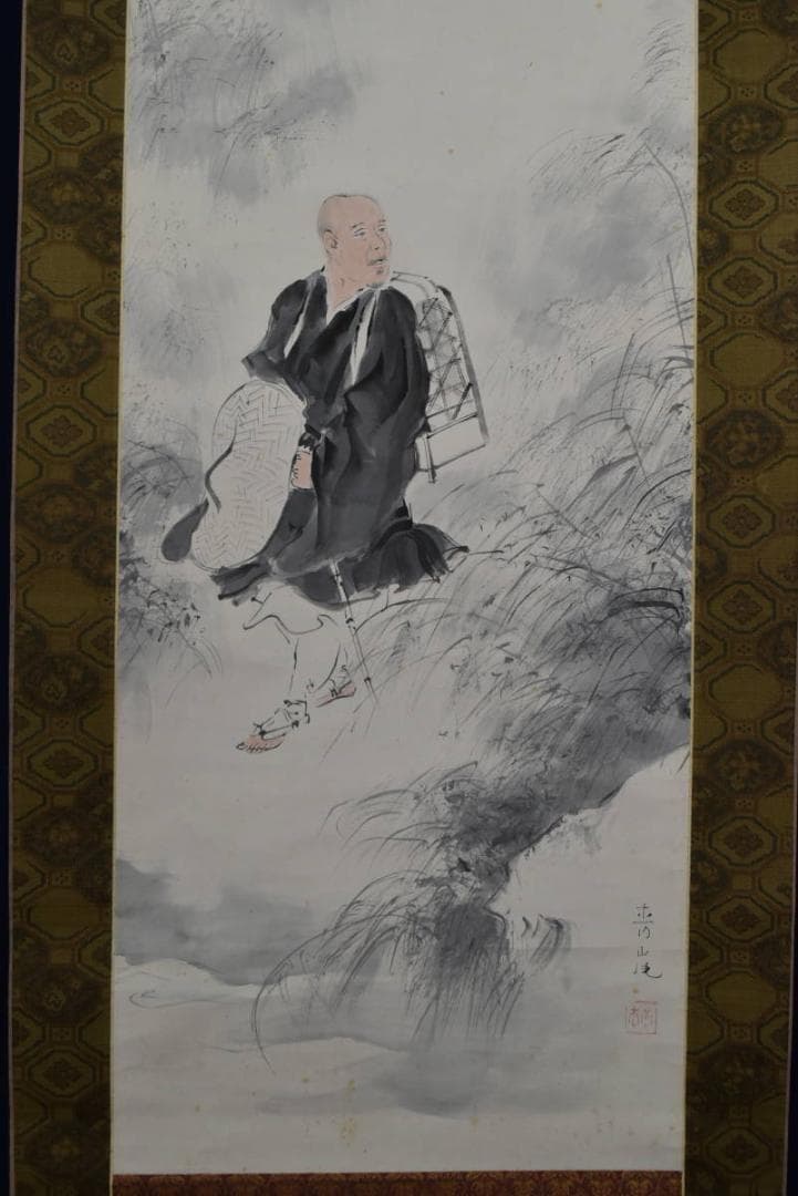 【真作】青嵐/和尚放鳥図/掛軸☆宝船☆AB-443