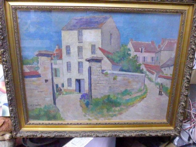 鳥取県生れの物故画家 香田勝太の晩年の風景画 ／杏花の村／サイン