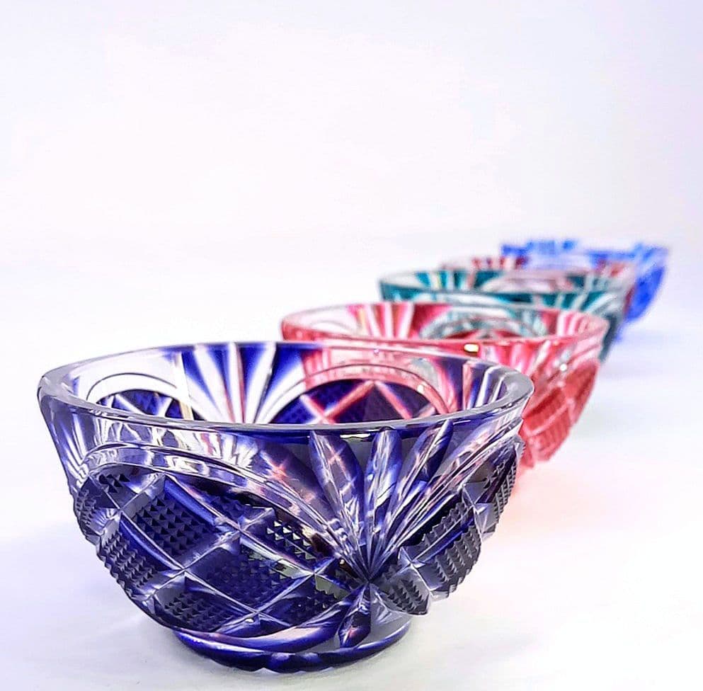 超希少！【新品未使用】中根総子（中根櫻龜） 薩摩切子 切子酒杯五個組