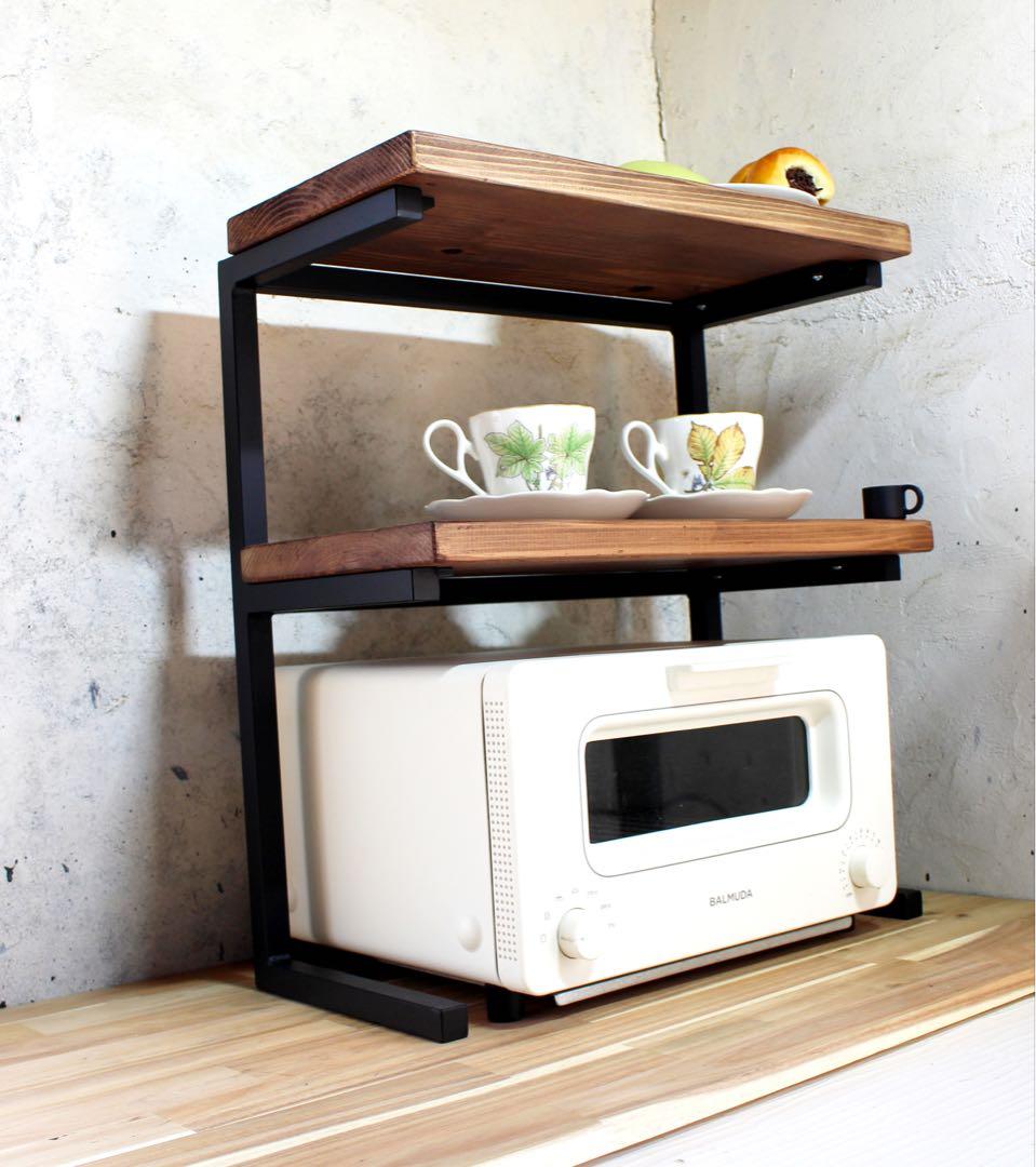 アイアン2段トースターラック アイアン2段トースターラック・角パイプ仕様 棚・シェルフ・ラック