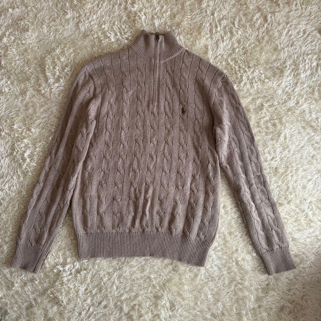ラルフローレン ケーブル ハーフジップニット XS モカベージュ