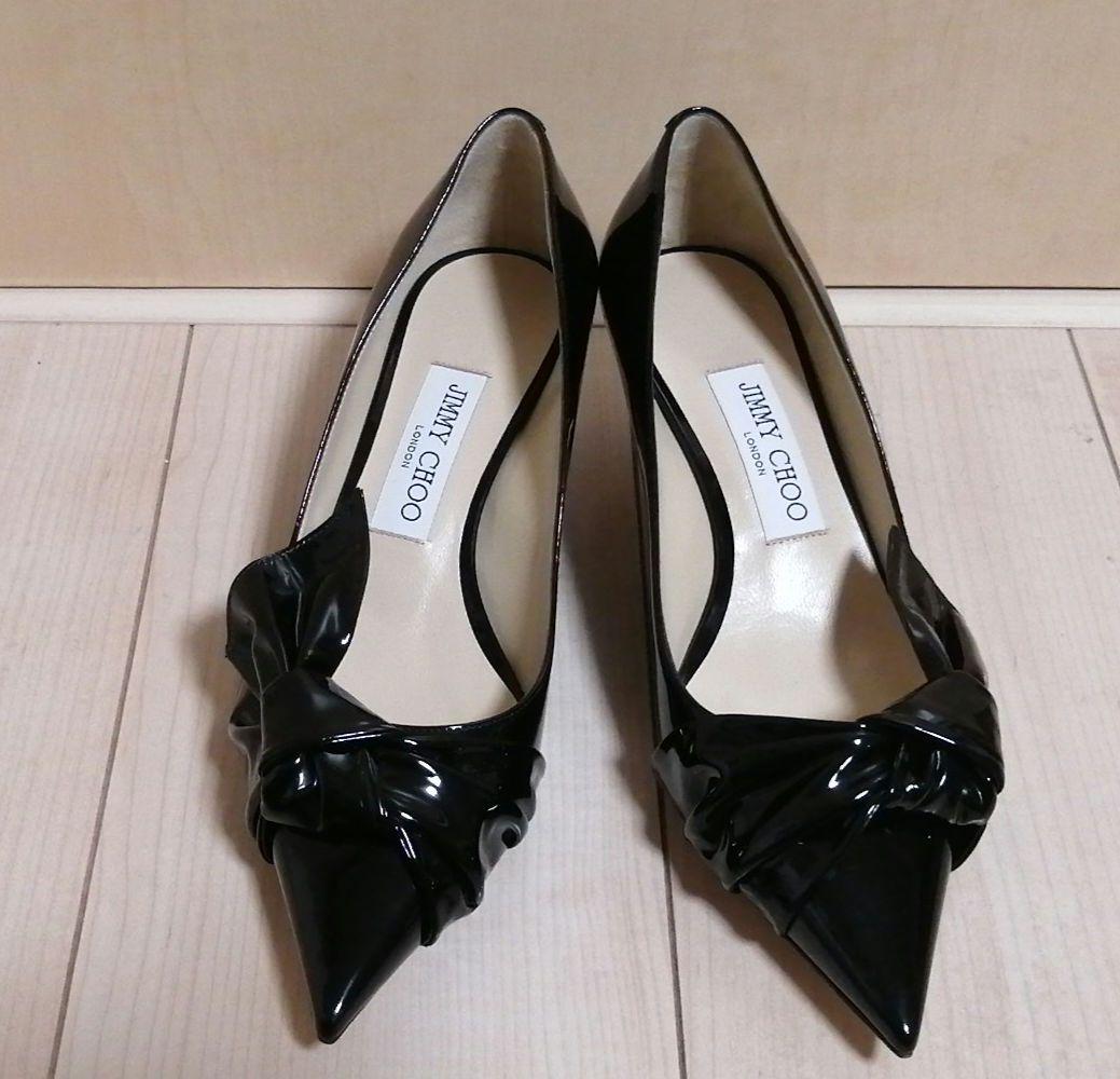 未使用 JIMMY CHOO エナメルリボンパンプス ブラック 37 JIMMY CHOO(ジミーチュウ) / リボン/パンプス/37/BLK/エナメル/バイ