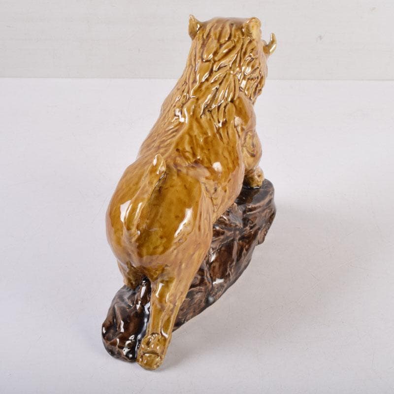 九谷焼 柳雨軒 三代八十吉 徳田正彦作 獅子 干支置物 共布共箱 C 8408A