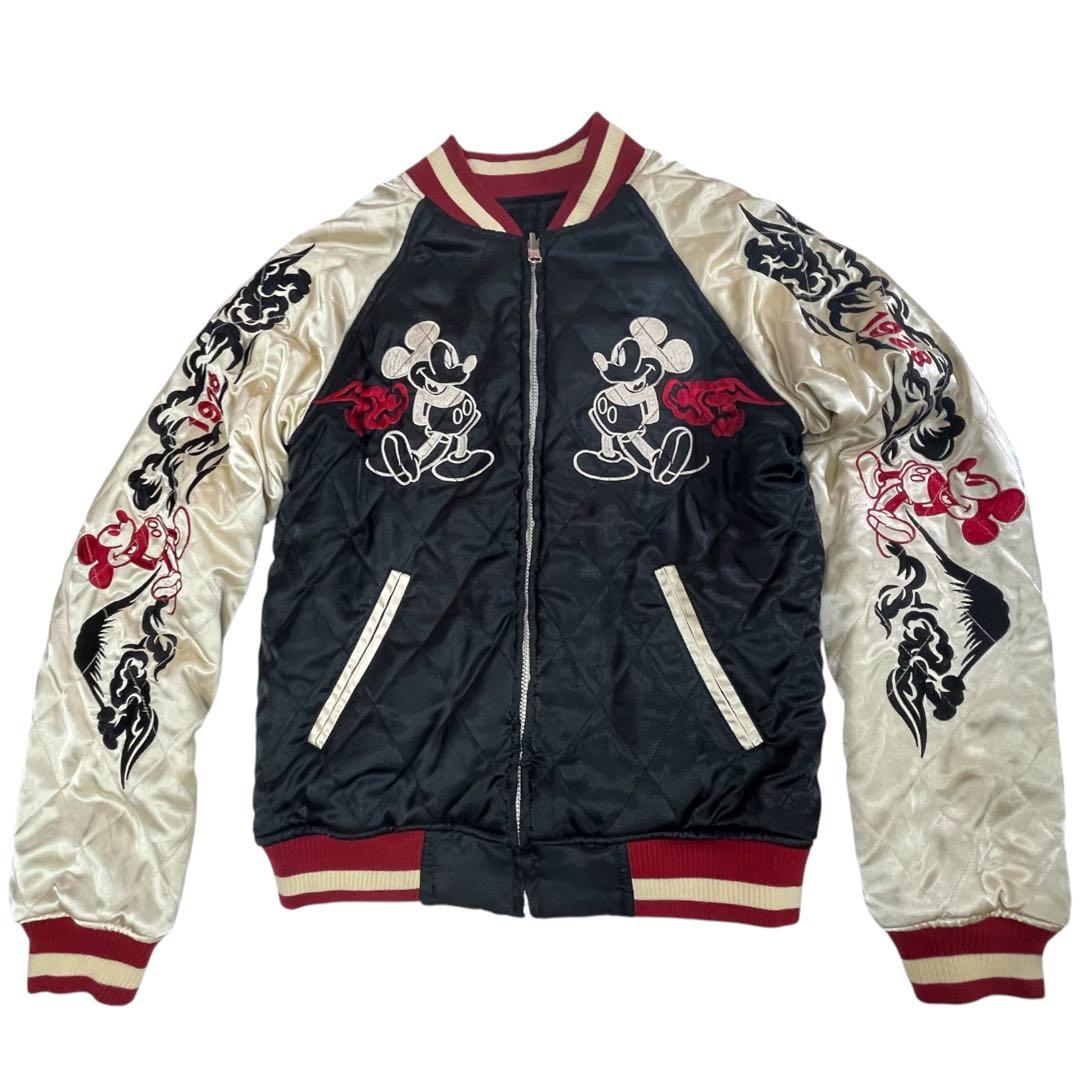 レア Disney ディズニー ミッキーマウス リバーシブル スカジャン 刺繍