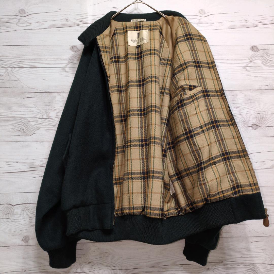 ウール ブルゾン スイングトップ ドッグイヤーカラー カシミヤ混 緑