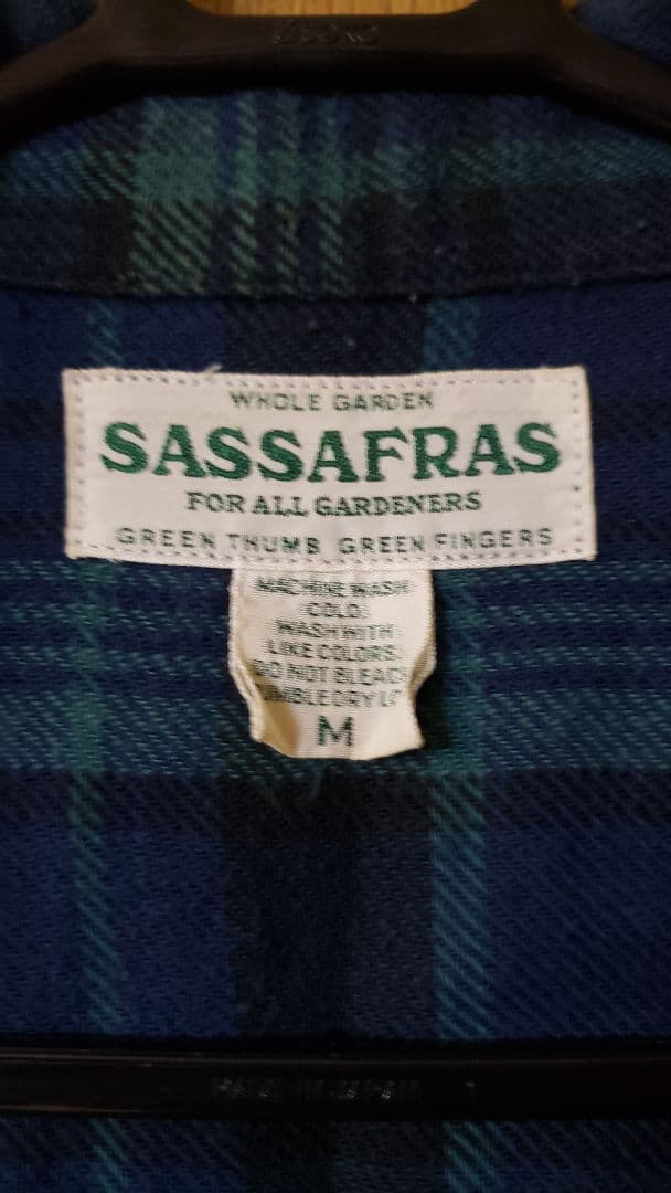 SASSAFRAS ネルシャツ ネイビー/グリーン - メルカリ