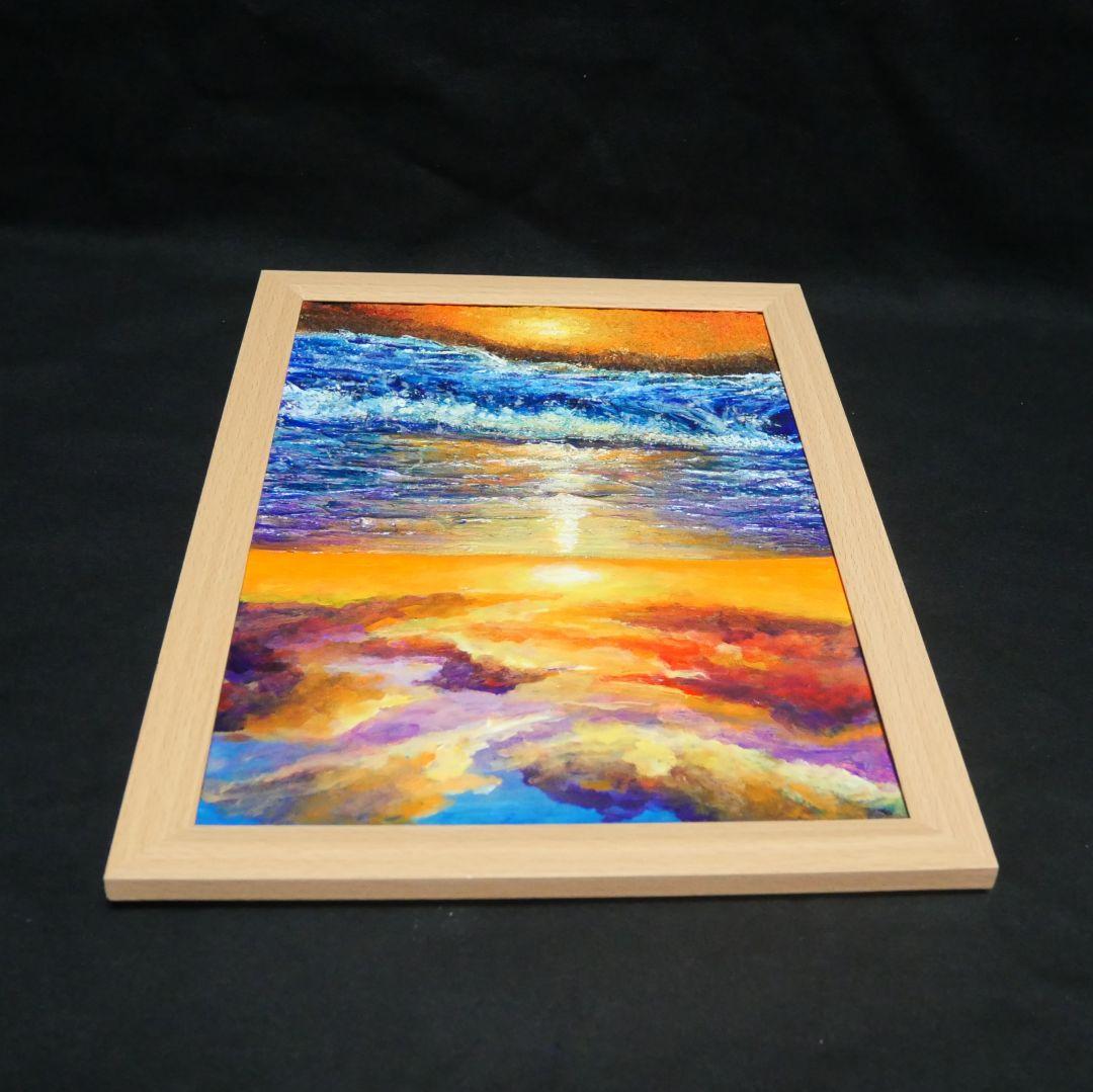 油絵 油彩 油彩画 絵 絵画 【水平線に沈む夕日】A4 - メルカリ