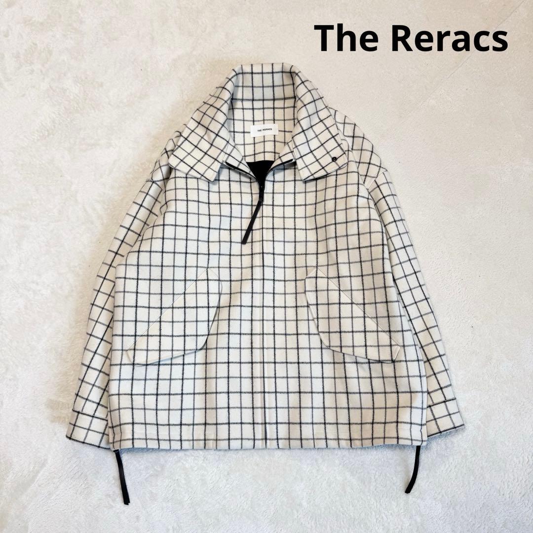 美品 ザ リラクス ハリントンジャケット バルカラー 格子柄 ホワイト
