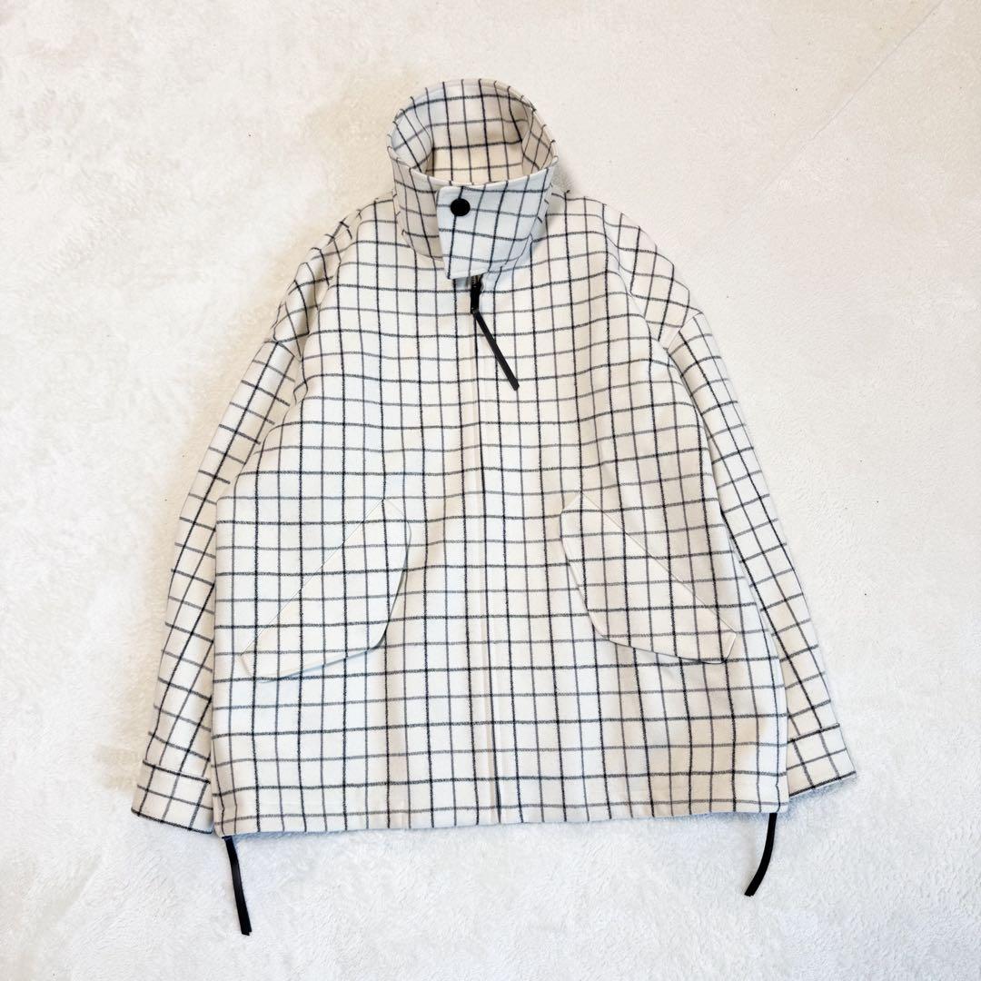 美品 ザ リラクス ハリントンジャケット バルカラー 格子柄 ホワイト