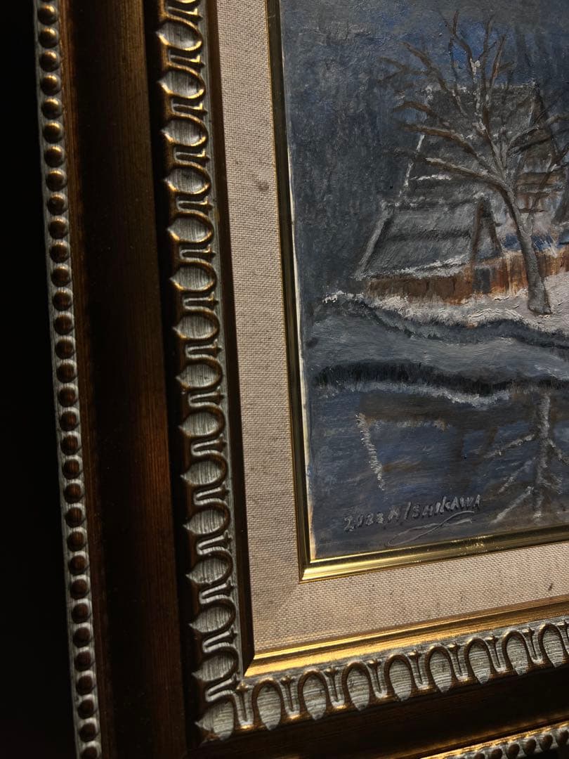 他の人発送×肉筆油彩画　《雪の白川郷》直筆サインあり