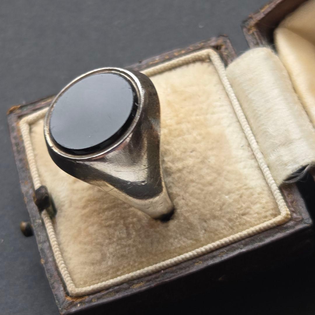 【至高の逸品】英国ヴィンテージ 20号 オニキスリング シルバー925 4.7g