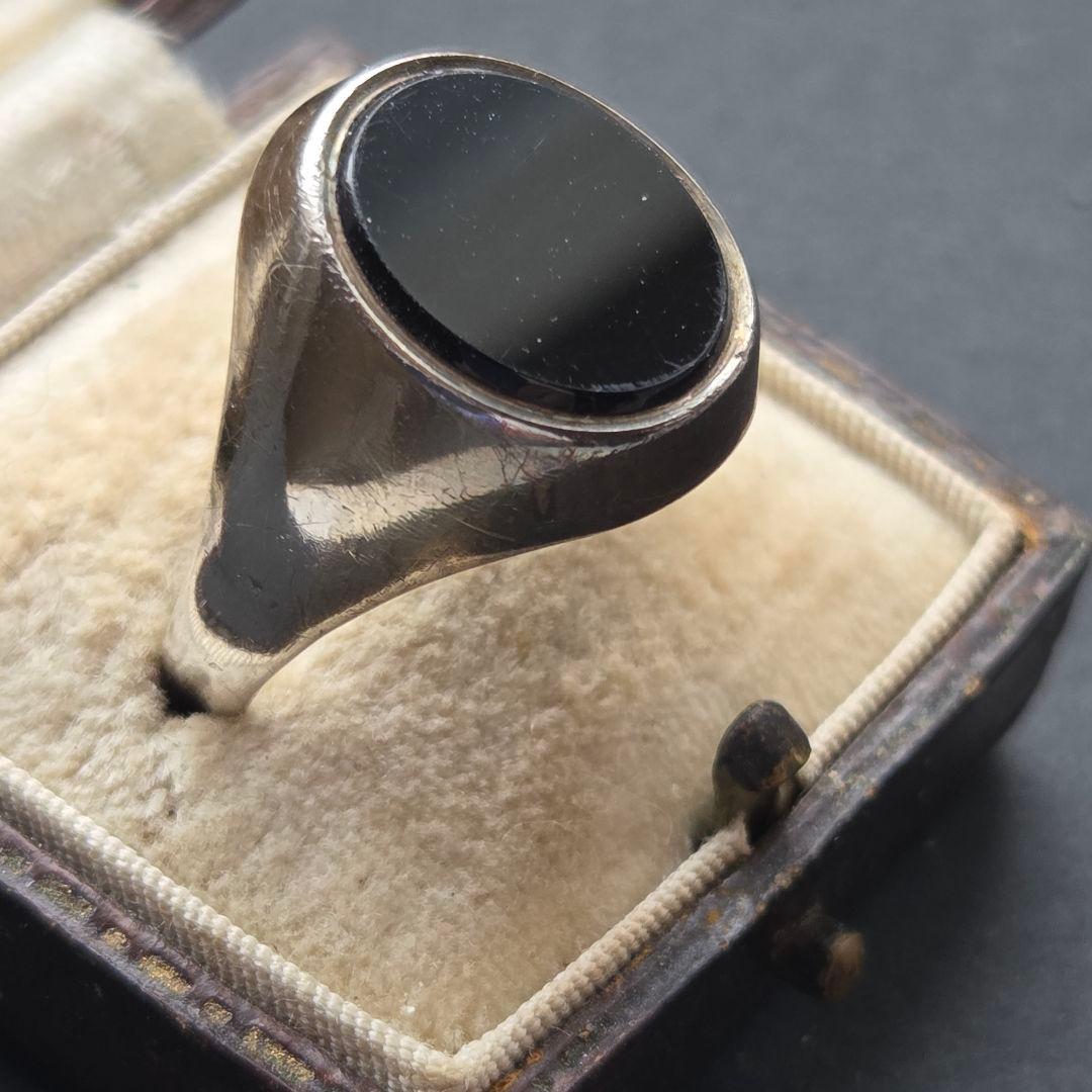 【至高の逸品】英国ヴィンテージ 20号 オニキスリング シルバー925 4.7g