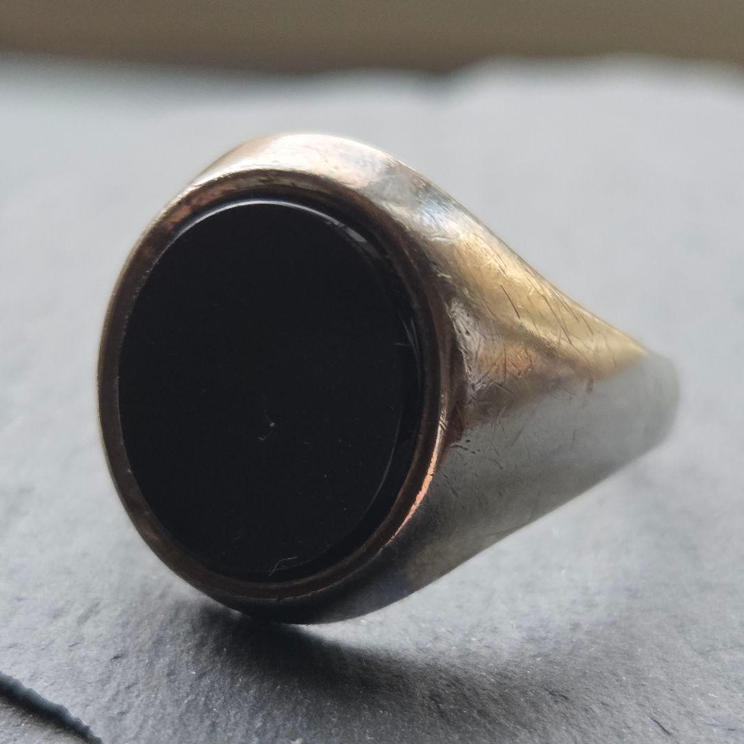 【至高の逸品】英国ヴィンテージ 20号 オニキスリング シルバー925 4.7g