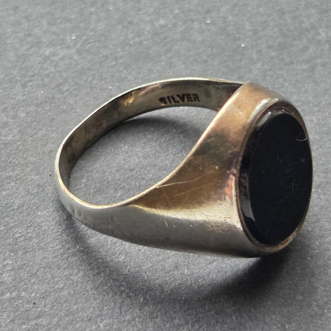 【至高の逸品】英国ヴィンテージ 20号 オニキスリング シルバー925 4.7g