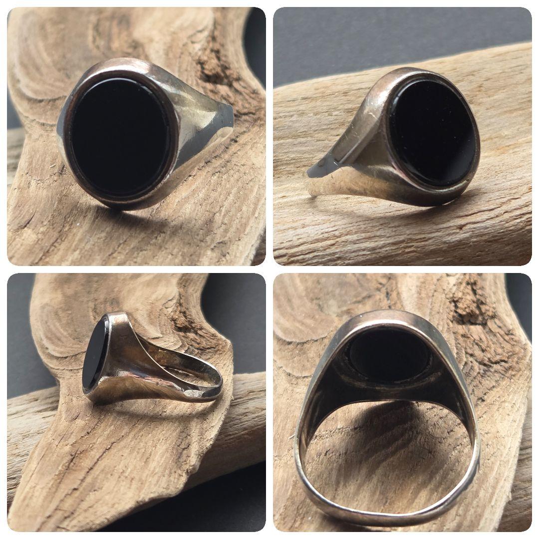 【至高の逸品】英国ヴィンテージ 20号 オニキスリング シルバー925 4.7g