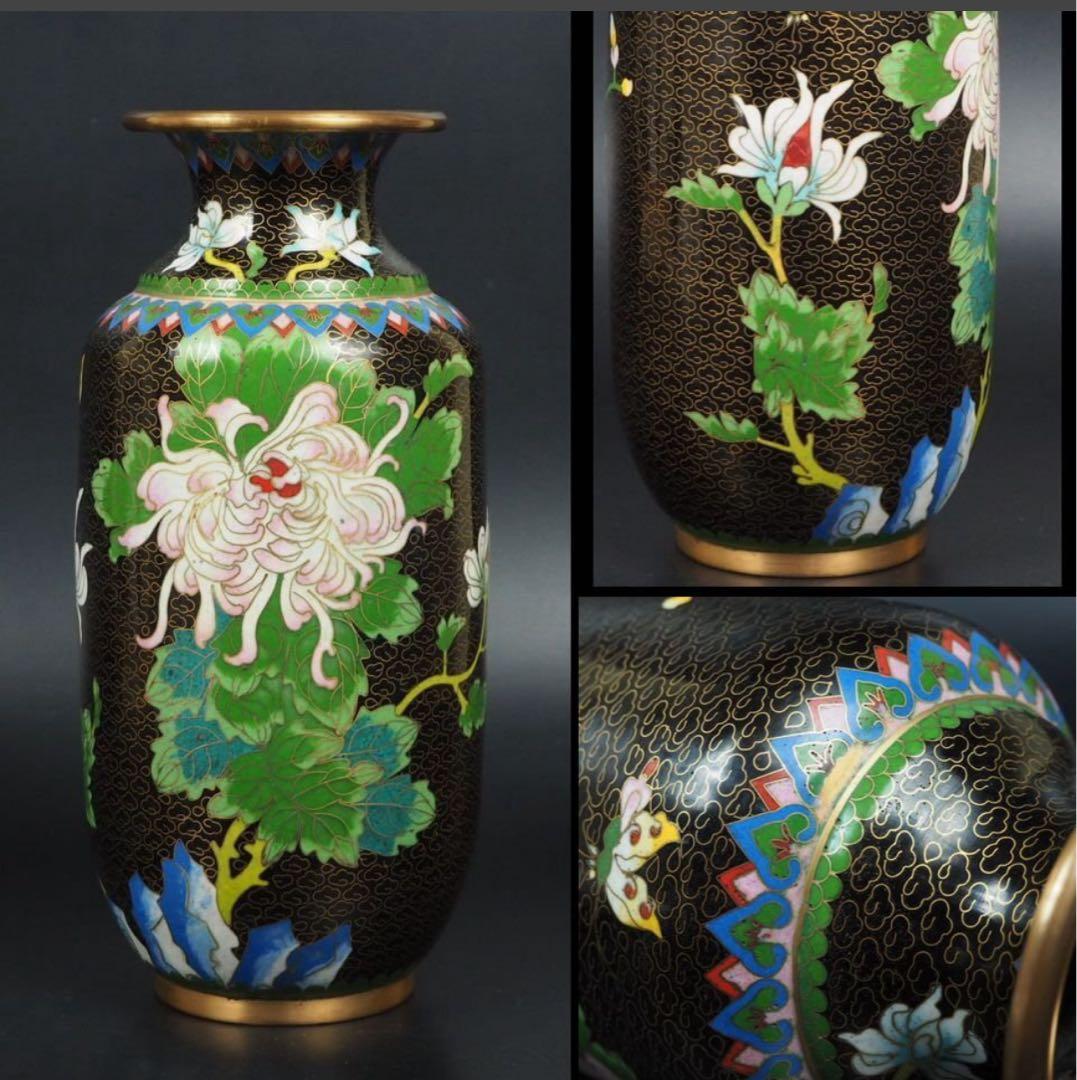 送料無料　中国古玩　景泰藍七宝花瓶　高さ約26ｃｍ 中国美術 景泰藍 七宝焼 珐琅彩絵花瓶一対 古玩 年代不明 唐物