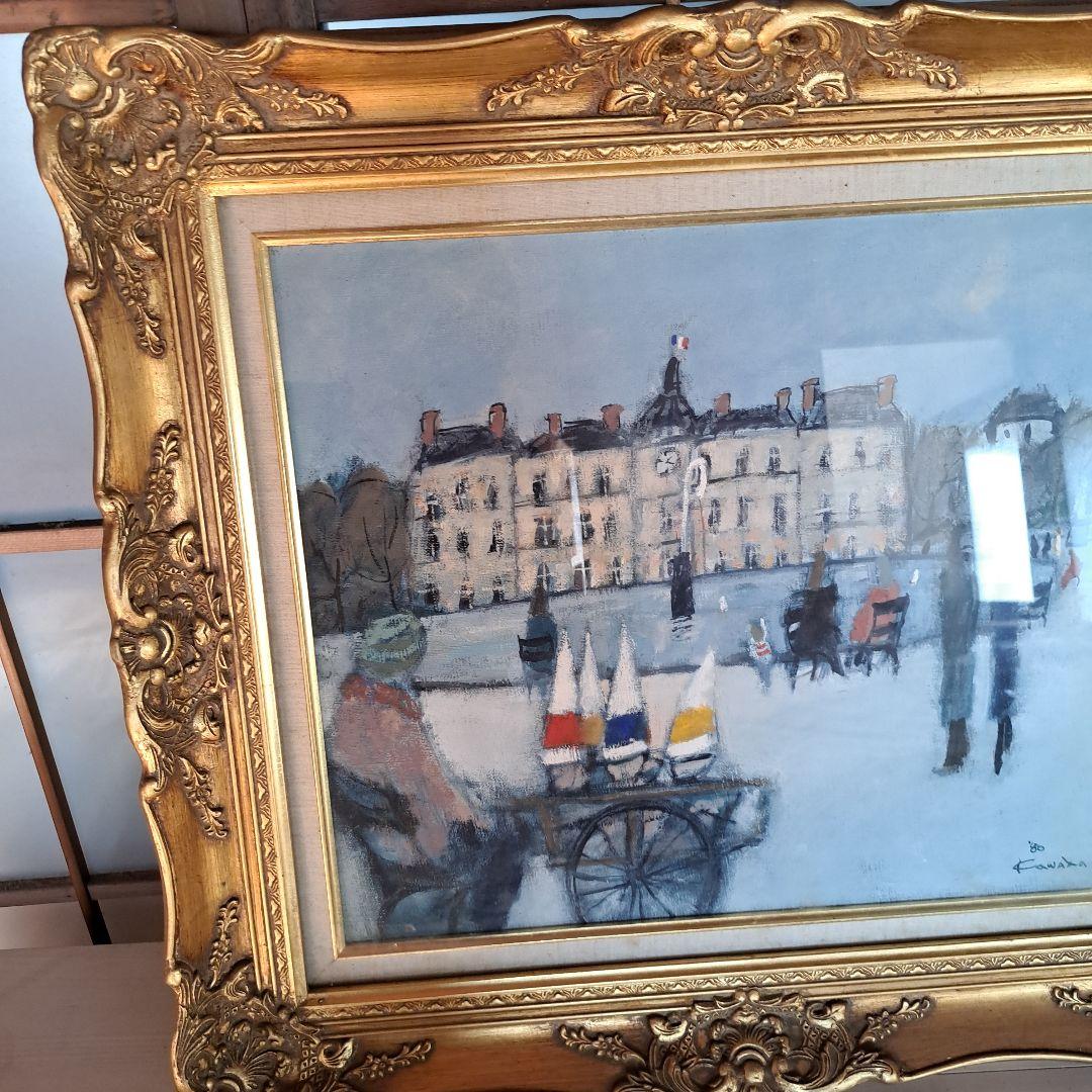 が*ゃ様 川田一　冬の風景 油彩画 金色フレーム