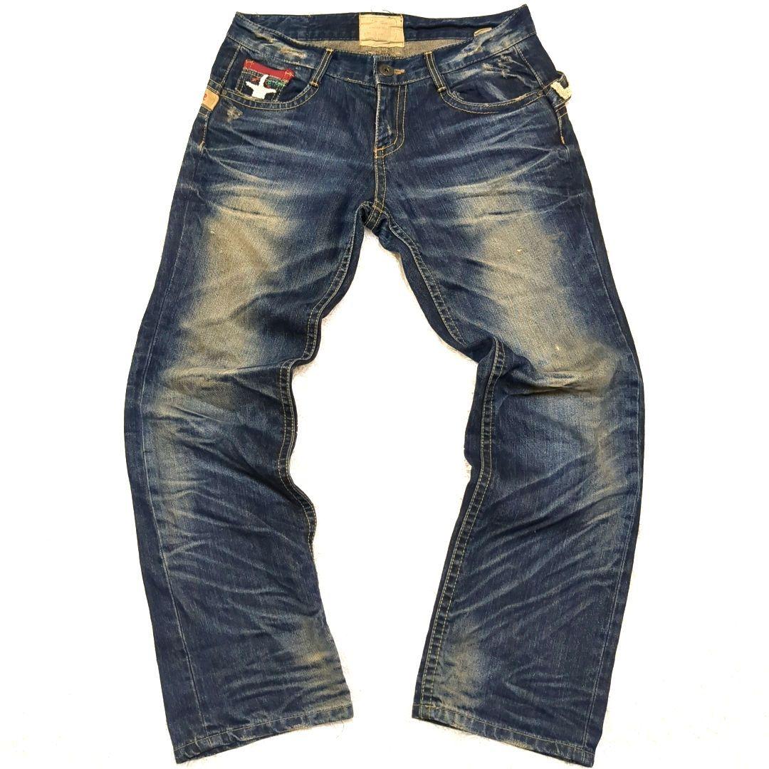 大きめ ロリータジーンズ 奈良美智 Y2K ユーズド加工 刺繍 デニム