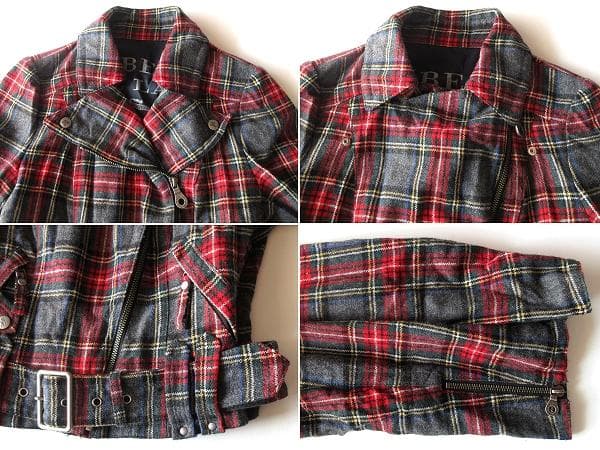 バーバリーブルーレーベル シワ加工 チェック ウール ダブルライダース