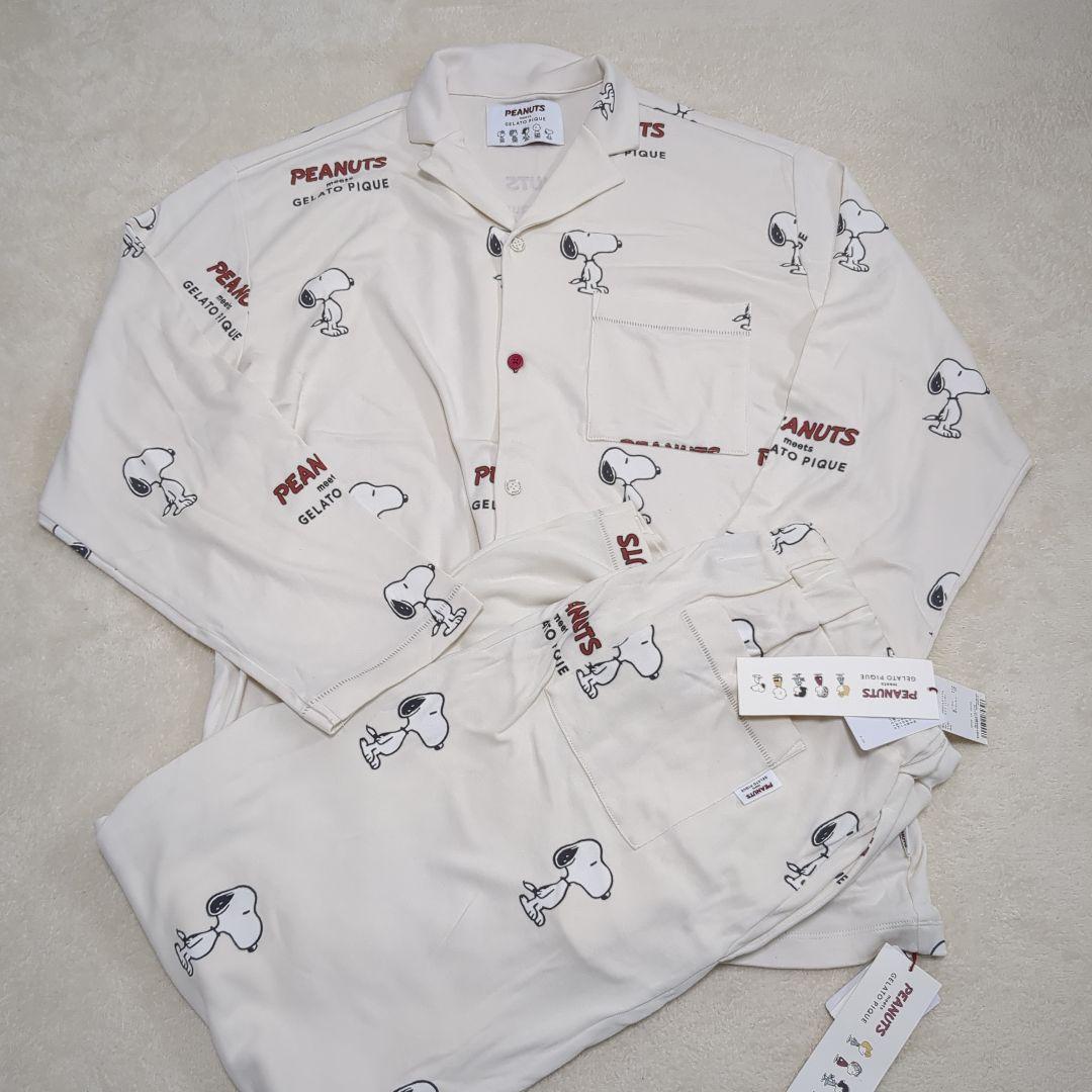 ジェラートピケ PEANUTS スヌーピー パジャマセット 男女兼用L ジェラート ピケ「ピーナッツ」ルームウェア、“おやすみ前”スヌーピー