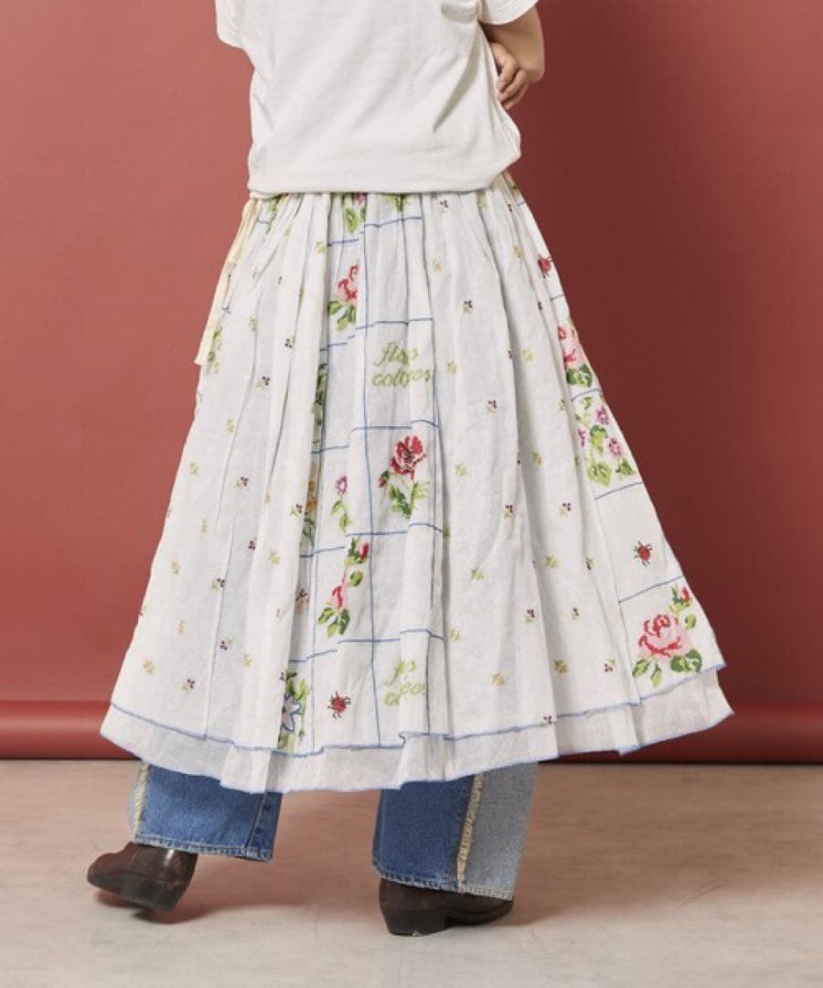 freada インドクロスステッチ　ギャザースカート【最終お値下げ】 made in INDIA ギャザー切り替え フレアスカート ( セットアップ 可)