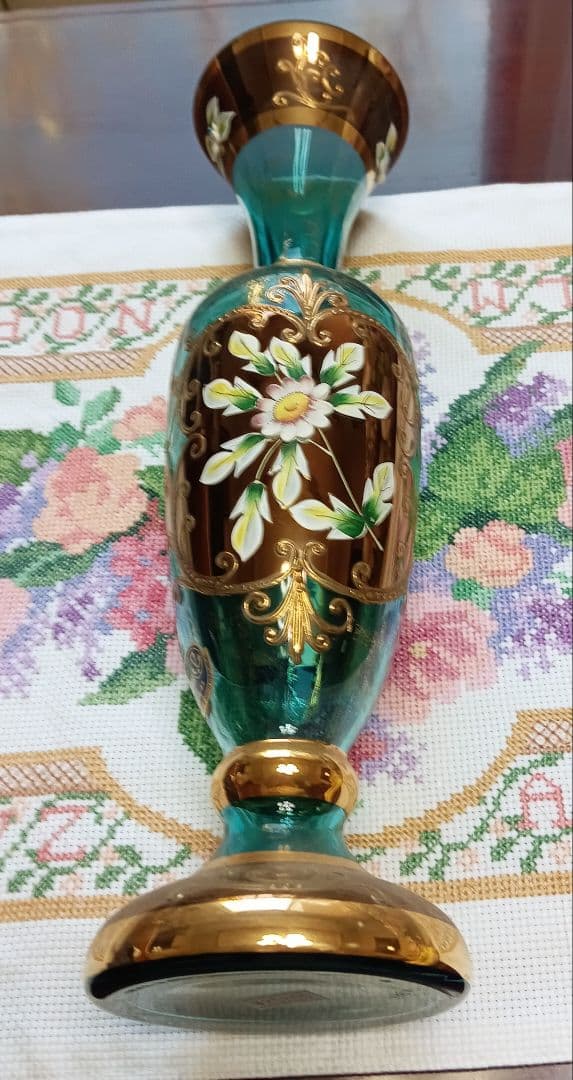 ボヘミアングラス 花瓶 青・金・茶 - メルカリ