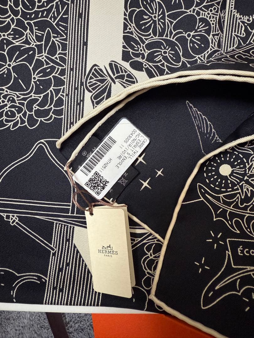 新品未使用エルメス カレ90 エスプリの旅立ち 黒・ブラック 26春夏