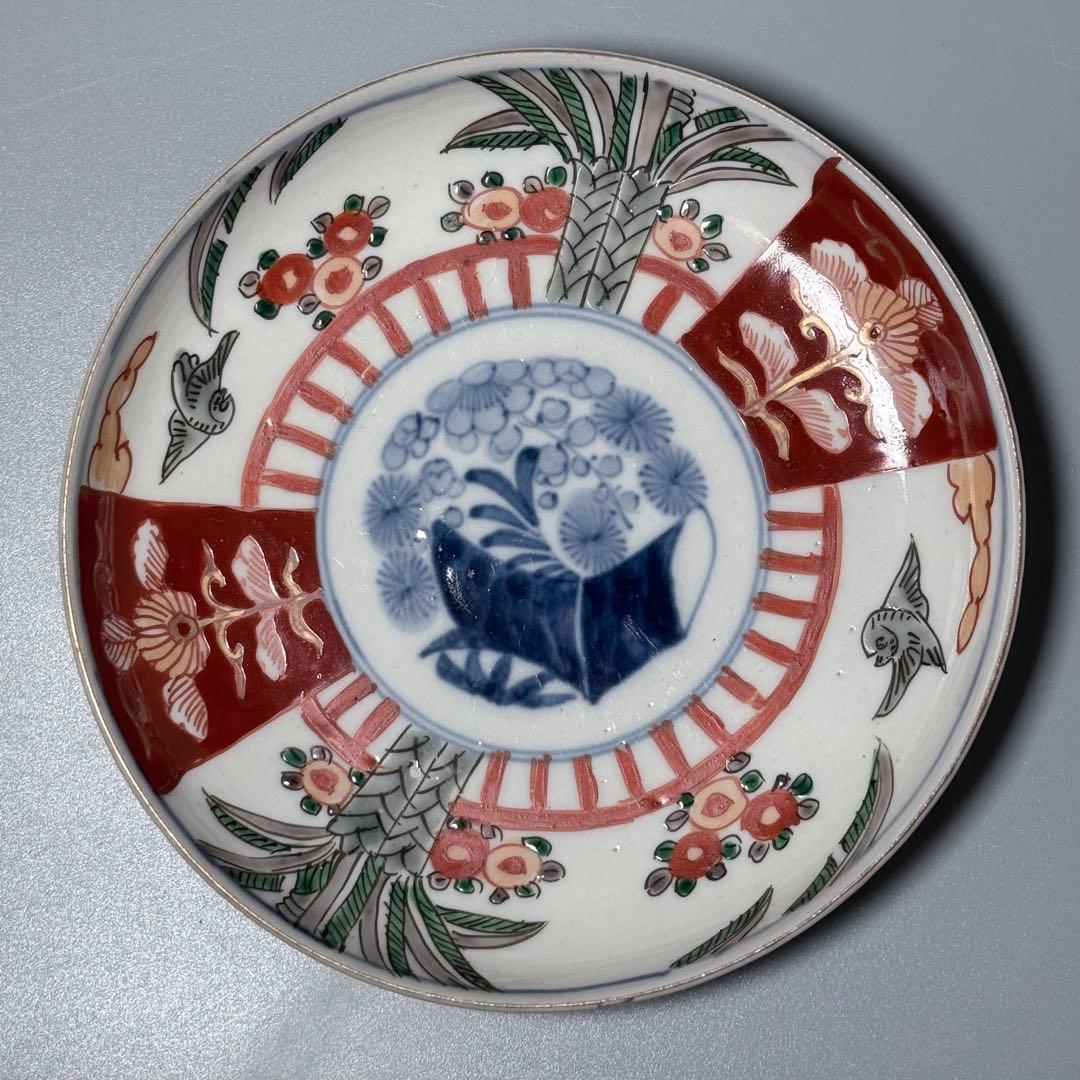 古伊万里 赤絵花鳥図五寸皿 五客 裏巻物文 直径15.5cm 古器を楽しむ