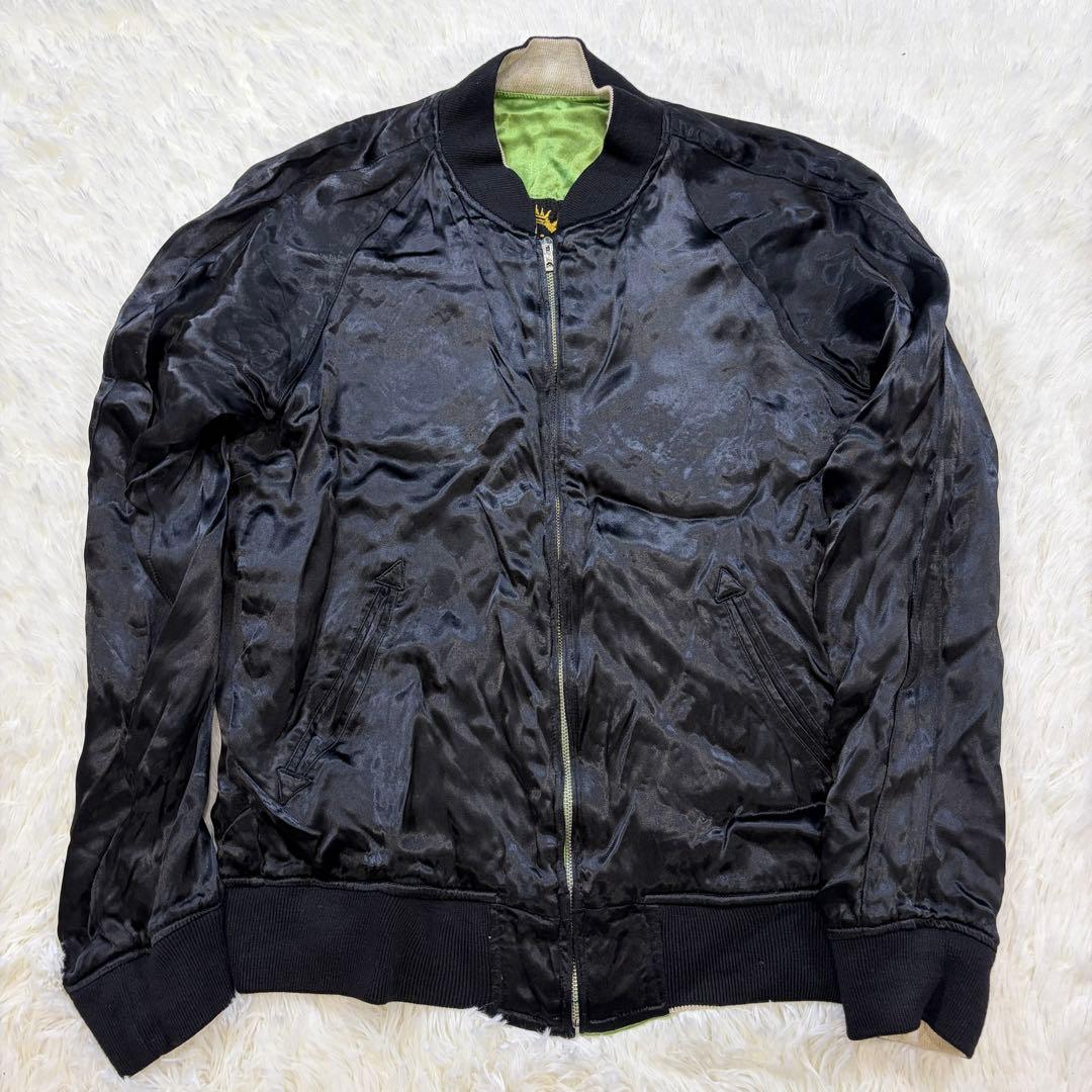 ルードギャラリー リバーシブル マリア刺繍 スカジャン サテン 緑/黒 M