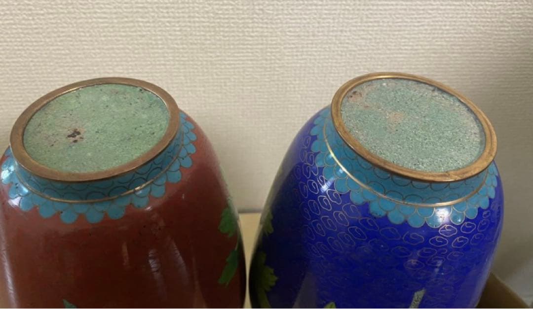 中国美術 景泰藍 七宝焼 珐琅彩絵花瓶一対 古玩 年代不明 唐物