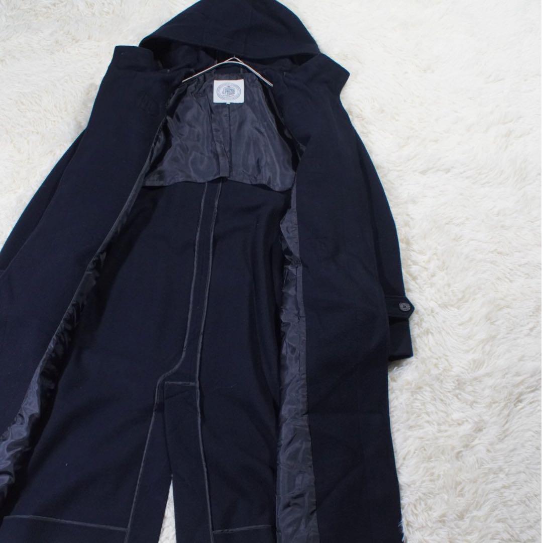 美品 ロング丈《J.PRESS》ダッフルコート(9)ネイビー トグル レザー