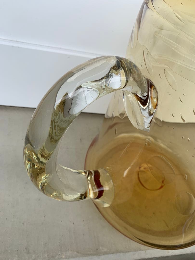 気泡ガラス 特大ビアジョッキ型 鉢 ガラスインテリア 花瓶 レトロ