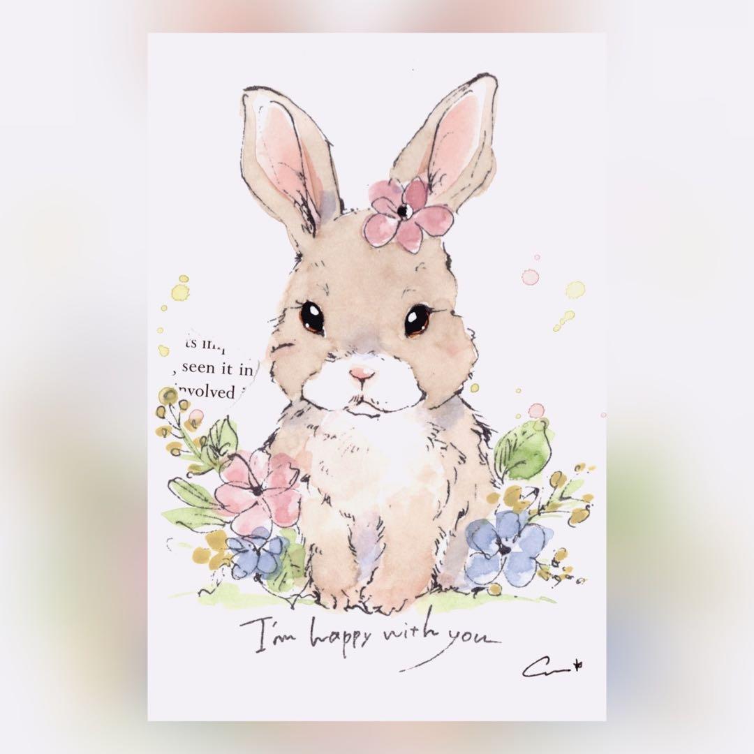 イラスト作品(線のみプリント＋手彩色) 【ウサギ】660 - メルカリ